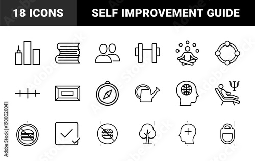 Wellness and good habits minimalist line icon set