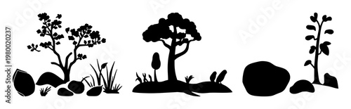 Icon set with solid black shape on white background featuring natural resource management, sustainability, environment with vector and illustration