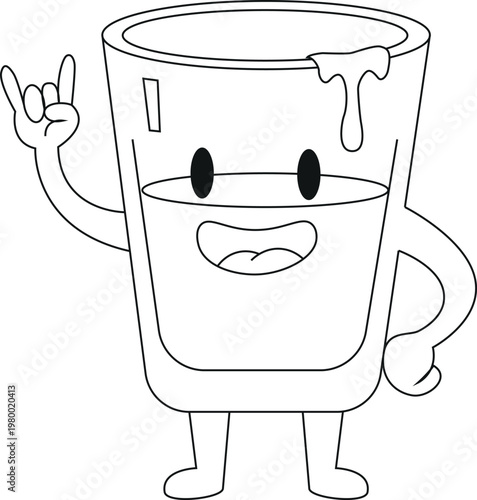 Cartoon glass of milk character making a rock and roll hand gesture