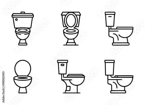 Set of toilet bathroom fixture line white background, plumbing sanitary
