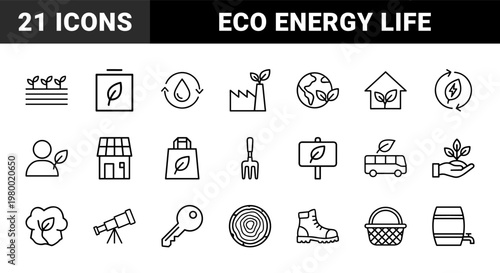 Green city and renewable energy minimalist thin line icon set