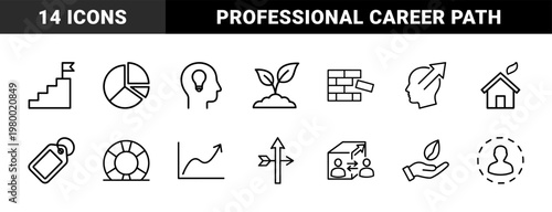 Minimalist business growth and career development line icons