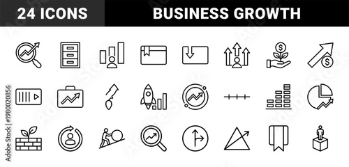Business growth and marketing strategy line icons