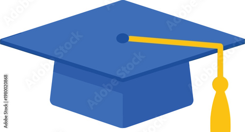Blue graduation cap with yellow tassel, symbol of academic achievement and higher education, mortarboard hat for student graduation ceremony