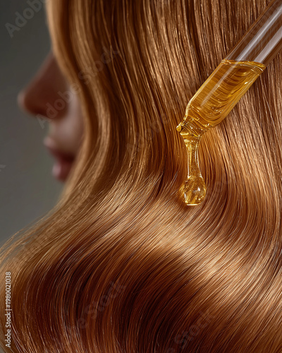 Wallpaper Mural Elegant hair care scene with golden hair oil and smooth hair gently applied to long Torontodigital.ca