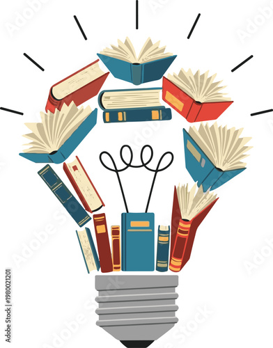 A creative illustration of books forming a lightbulb for education and inspiration