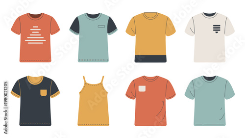 T-Shirt Clipart Set Vector with Clothing and Apparel Design Icons
