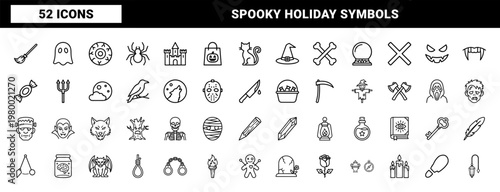 Black halloween glyph icons set for spooky holiday design