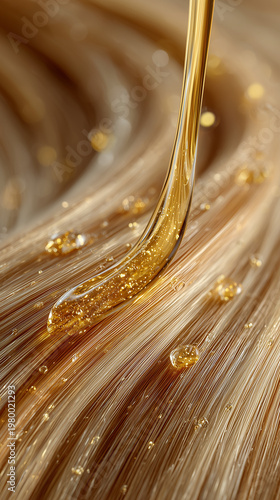 Wallpaper Mural Elegant hair care scene with golden hair oil and smooth hair gently applied to long Torontodigital.ca