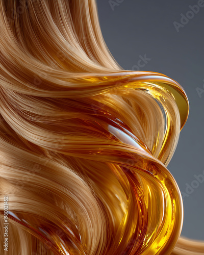 Wallpaper Mural Elegant hair care scene with golden hair oil and smooth hair gently applied to long Torontodigital.ca