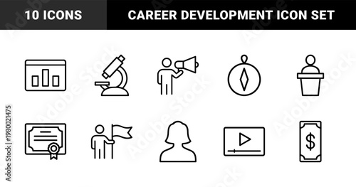 Black outline hard skills and professional expertise icon set
