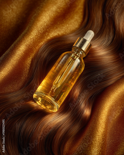 Wallpaper Mural Elegant hair care scene with golden hair oil and smooth hair gently applied to long Torontodigital.ca