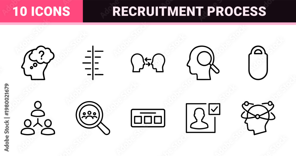 Fototapeta premium Business recruitment and headhunting line icons set