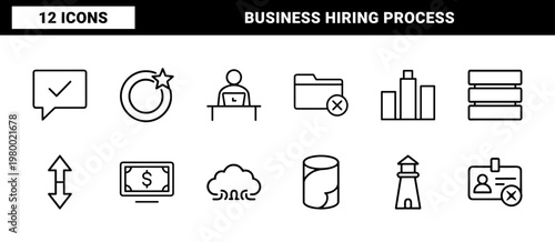 Corporate recruitment and headhunting line icons for business and career