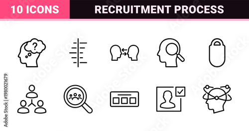 Business recruitment and headhunting line icons set