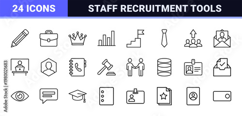Business recruitment and human resources minimalist line icons
