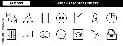 Headhunting and career growth minimalist line icon set