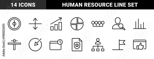 Headhunting and recruitment thin line icon set for career growth