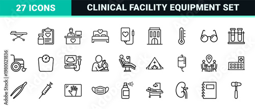 Medical and health center minimalist outline icon set