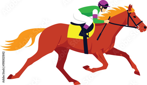 Jockey riding horse fast during race, equestrian sport, professional rider, motion, competitive event