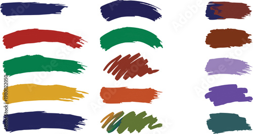 The image shows a collection of digital brushstrokes of different colors, which can be interpreted as color samples, brush sets, or an abstract form.