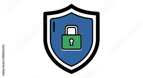 Shield with green padlock icon protection.