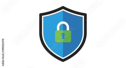 Shield with green padlock icon.