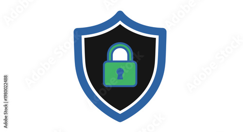 Shield with green locked padlock icon.