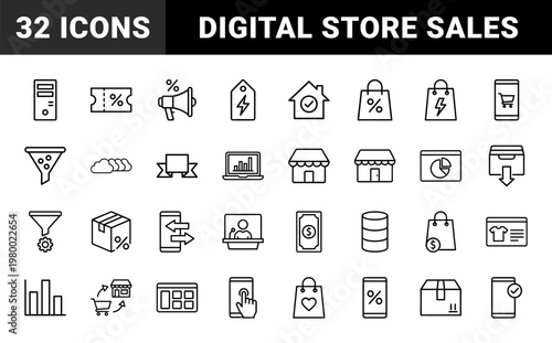 Minimalist e-commerce and online shopping line icons for web and mobile retail interface