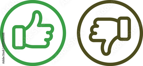 Green thumbs up and dark green thumbs down icons representing feedback and choices for various users