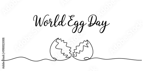 Minimalist continuous line drawing art celebrating world egg day with a broken eggshell design Vector, illustration