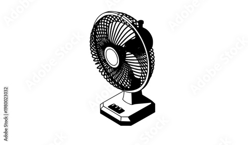 Isometric Table Fan Appliance Vector Icon Illustration with Clean Industrial Design on White Background