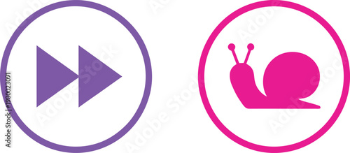 Fast forward and slow speed icons representing contrasting playback pacing options for modern user interface buttons