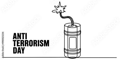 A simple black and white line drawing of a lit dynamite stick for observing anti terrorism day. Vector, illustration
