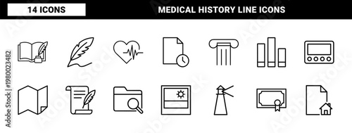 Minimalist history and museum archive outline icons
