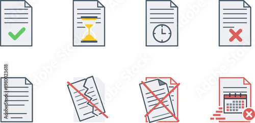 Rejected documents with red marks.