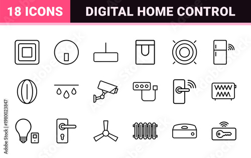 Minimalist smart home automation and IOT line icon set