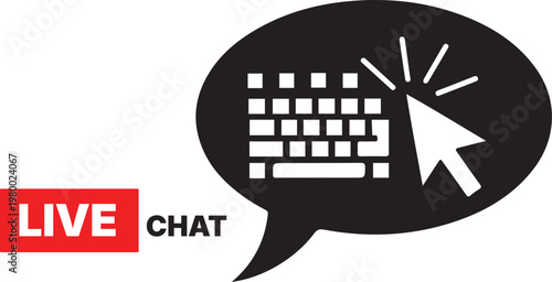 Live Chat Support Icon, Online Customer Service Messaging Keyboard Click Symbol, Chat Bubble Communication Vector