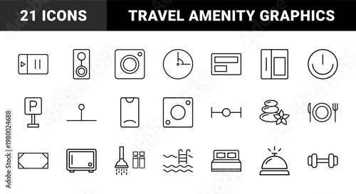 Minimalist hotel and travel service outline icon set