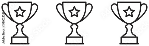 Trophy cup with star line icon winner victory and achievement award symbol outline, champion award celebration and top performance recognition concept business success and competition victory vector