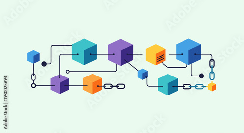 A colorful infographic with blocks and chains isolated on transparent background, isolated on white background, Vector