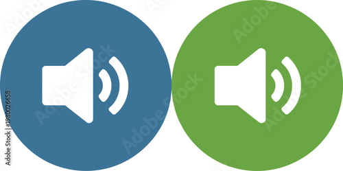 Two circular speaker icons representing audio volume settings for digital interface navigation and multimedia control systems