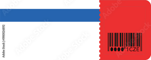 Red label with barcode and blue stripe on transparent background vector