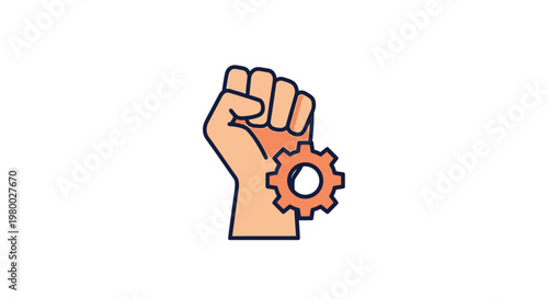 Hand Holding Gear Mechanical Symbol.