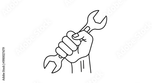 Hand Holding Adjustable Wrench Tool.