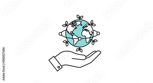 Hand holding globe with airplanes.