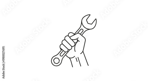 Hand Holding Adjustable Wrench Tool.