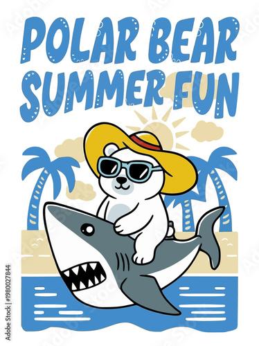 Polar bear on shark summer fun.