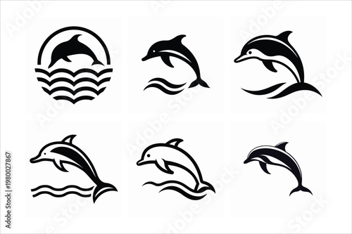 Dolphin jumping over waves icon vector illustration