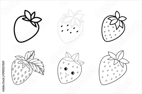  Strawberry color page vector illustration.